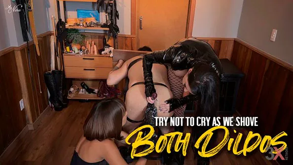 Nara and Duda shoves two giant dildos into bound slave's ass - Mistress Nara Neveu, Mistress Eduarda Leal, Mistress Duda
