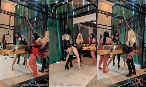 Three Dommes Pegging Their Boytoy Ultimate Group Scene - Nova The Nerd, Miss Evilia, Tuhmaa Sokeria